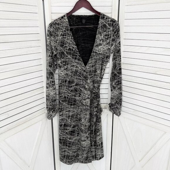 The Limited Dress Womens Medium Black White String Line Wrap Shirt Long Sleeve - Picture 8 of 10